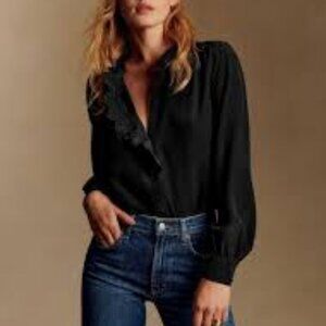 Sezane Chlo Blouse - Black - Sz 38 (US Size M/6)